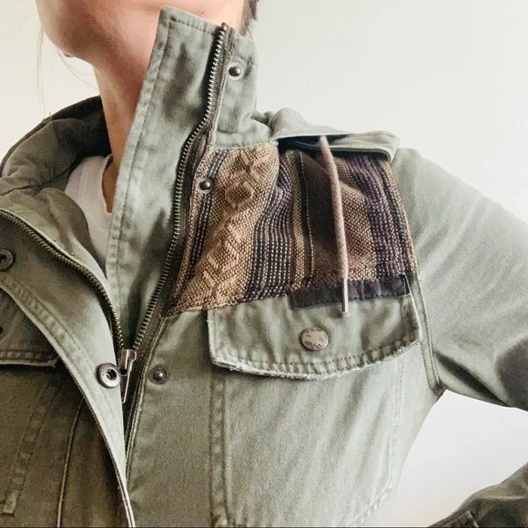 Triple 5 SOUL Y2K long green cargo zip military utility aztec boho 100% cotton - Picture 3 of 16